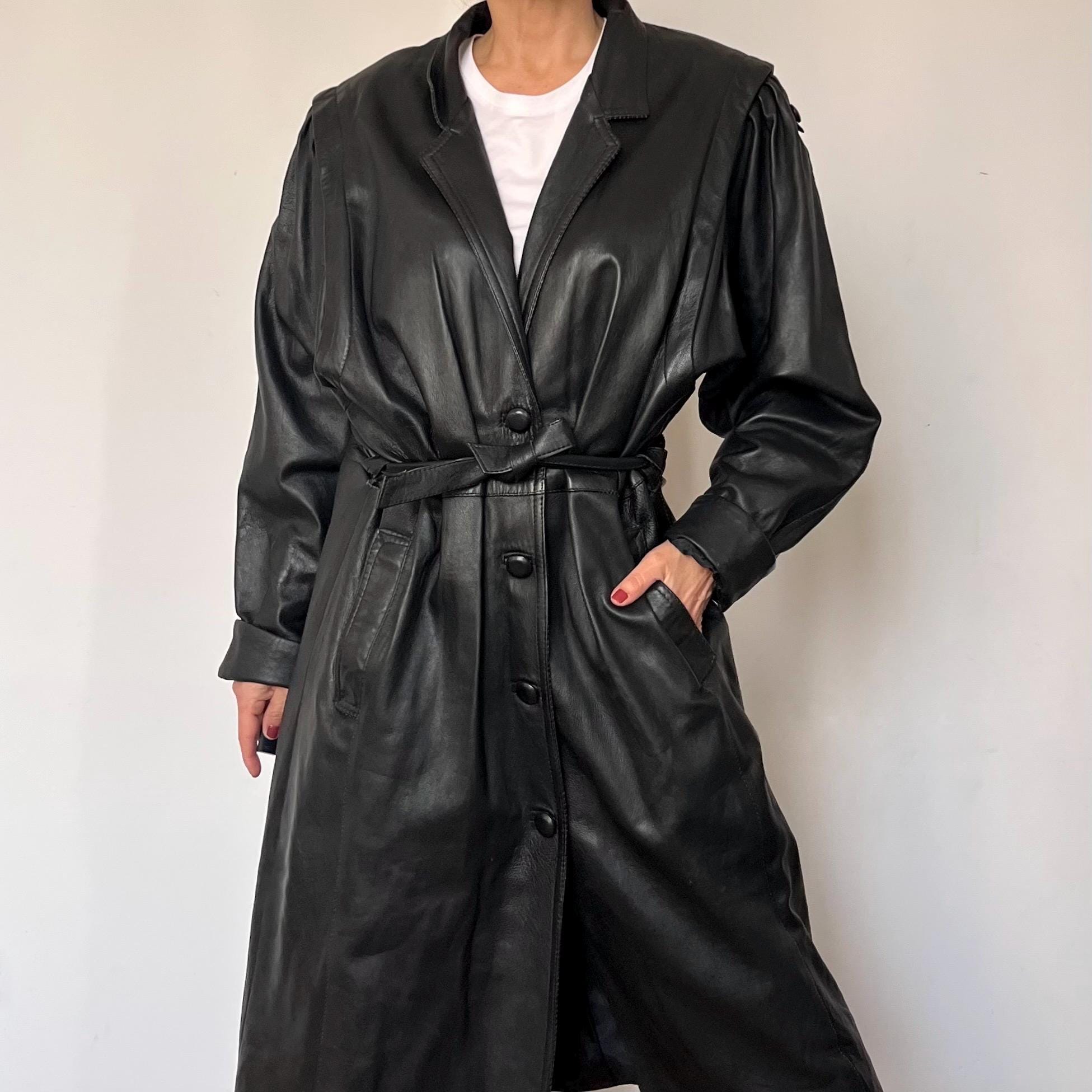 Vintage Black Leather Trench Coat: 1990s Avant Garde Overcoat