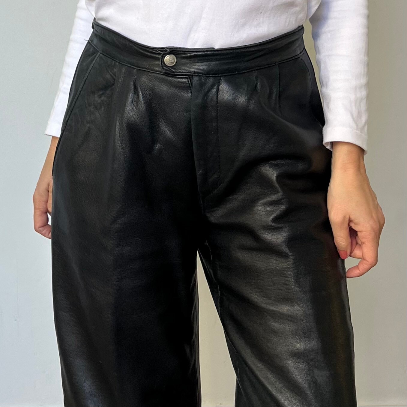 Vintage Woman Black Leather Trousers Genuine Leather Rocker Biker Pants ...