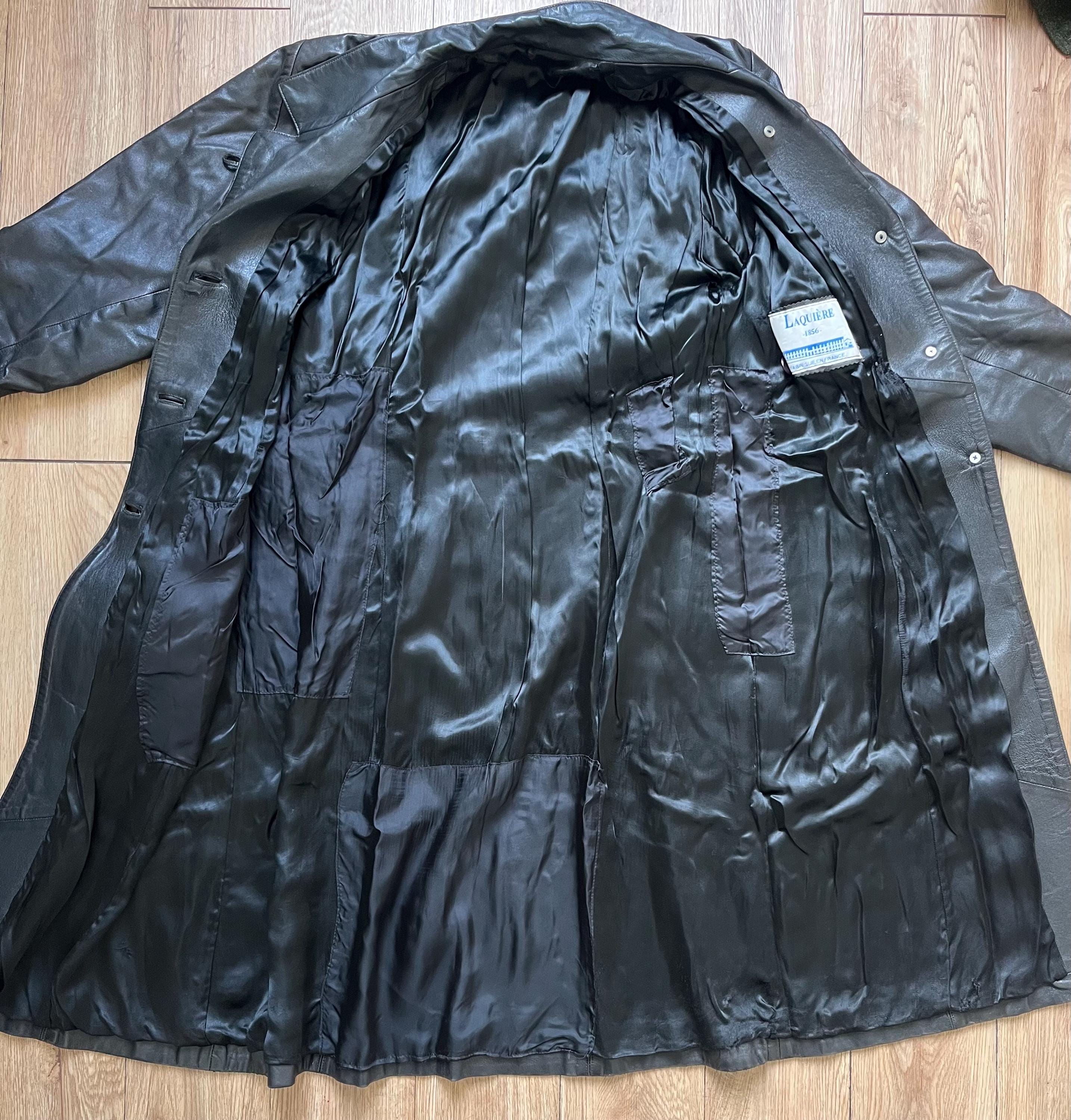 Vintage 90s Dark Brown Leather Trench Coat - Fitted Long Jacket