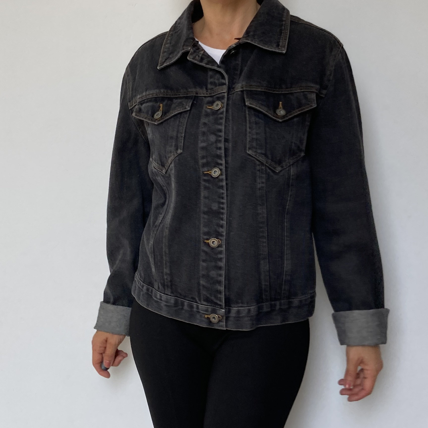 Vintage 90s Oversized Black Denim Trucker Jacket - Made in Spain 