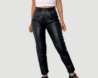 パンツ 90s vintage black leather straight pant s-l400.jpg