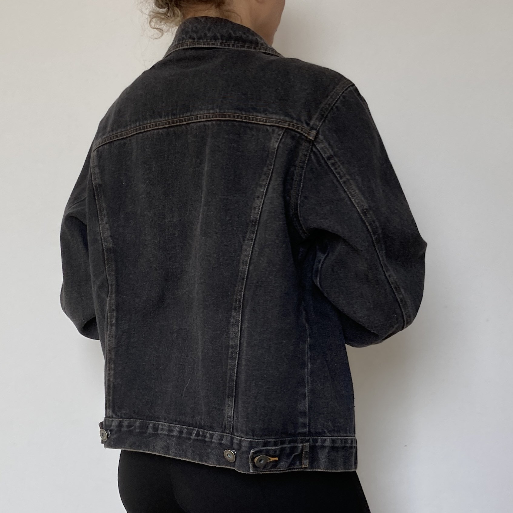 Vintage 90s Oversized Black Denim Trucker Jacket - Made in Spain 