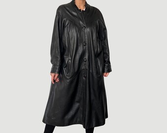 Trench-coat Imperméable Noir En Cuir Synthétique - Marque New Collection - Taille M/L - Occasion Très Bon état