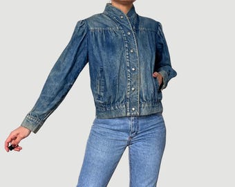 Chaqueta vaquera azul claro vintage: abrigo corto de algodón de los años 90 (XS/S)