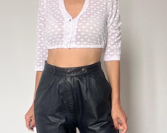 Blusa vintage de algodón austriaco con bordado - Top corto de los años 90 - Talla S