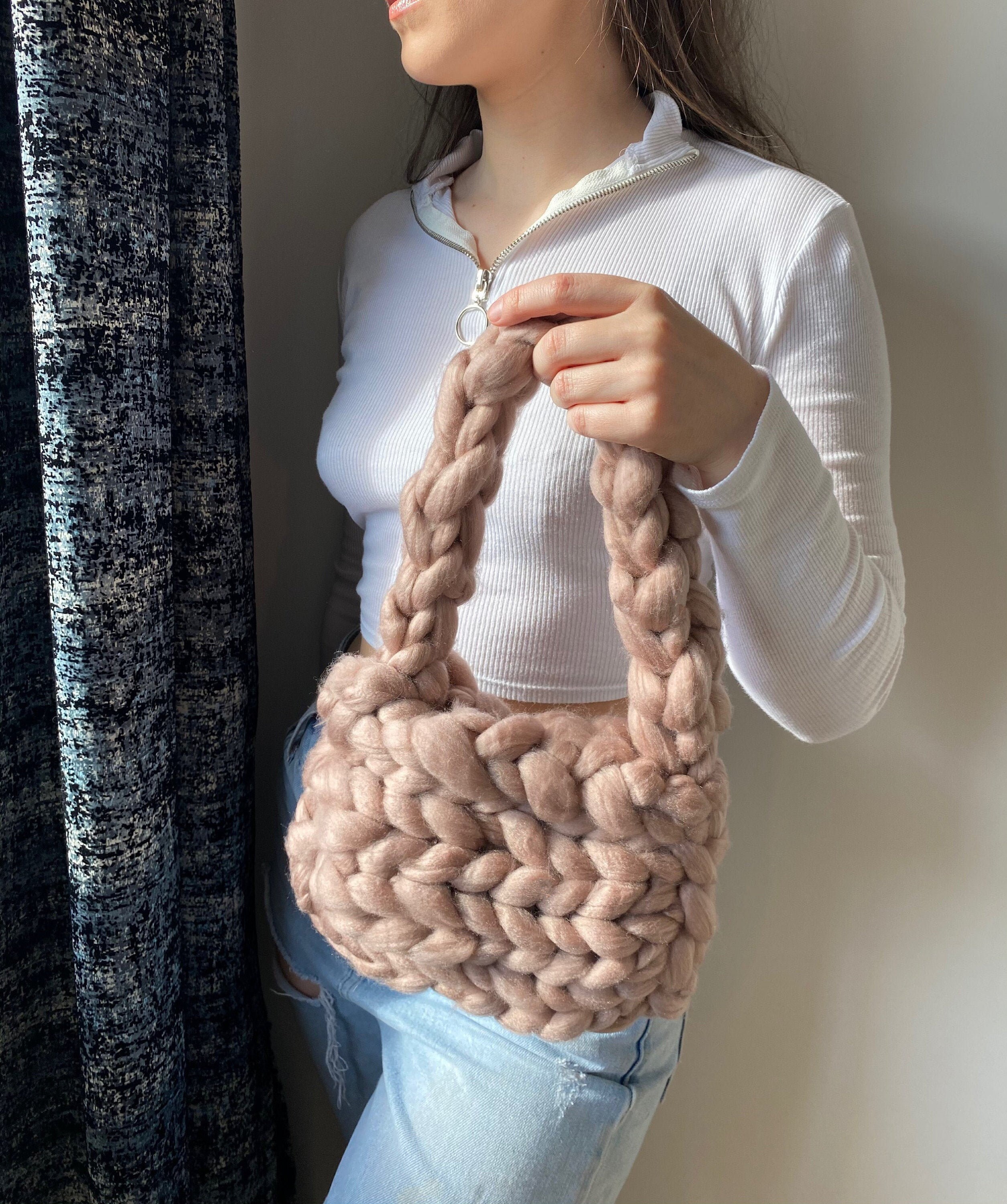 Womens Handbag Chunky Knit Bag Hand Knitted Bag Knit Bag Etsy