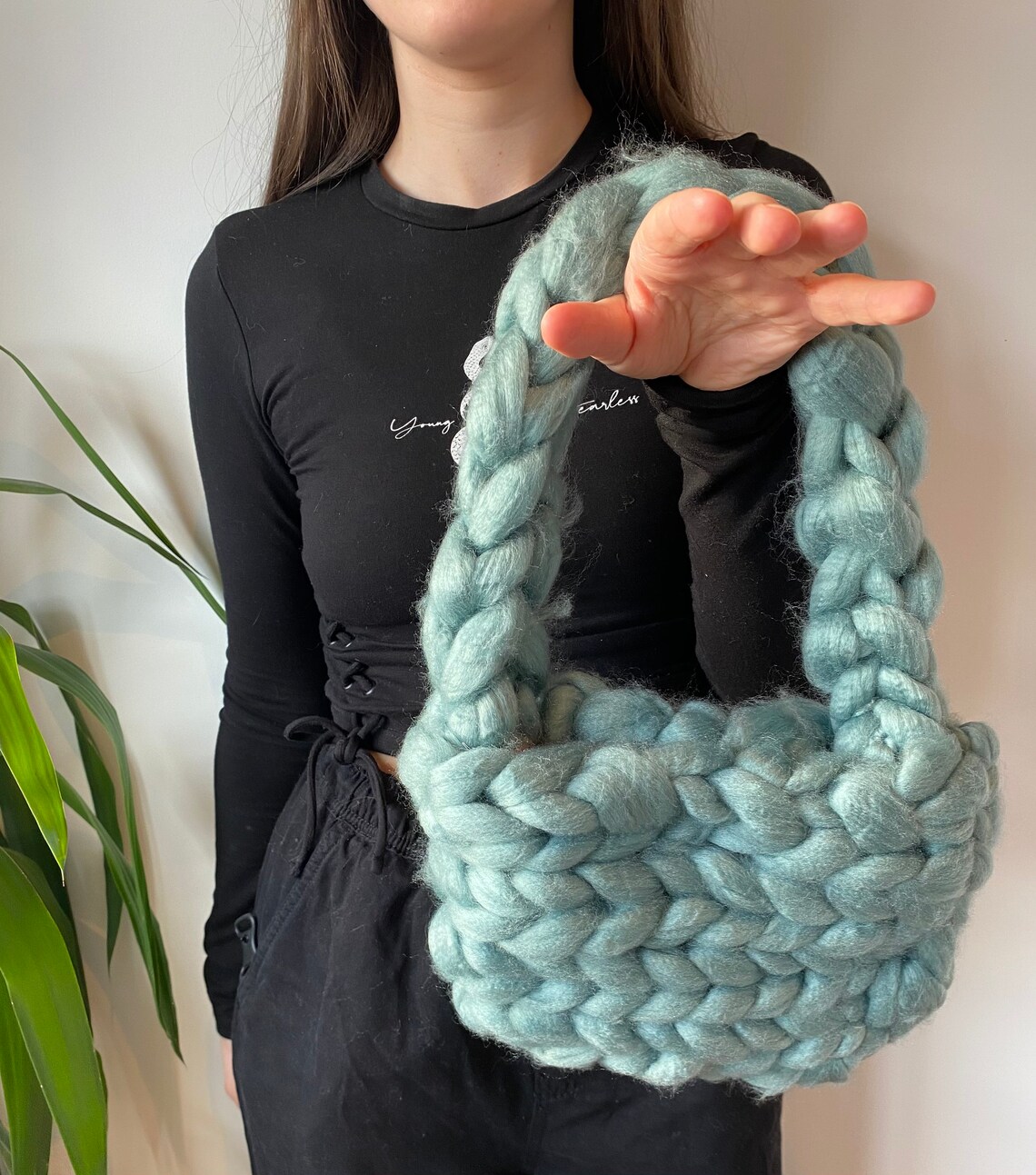 Womens Handbag Chunky Knit Bag Hand Knitted Bag Blue Bag Etsy