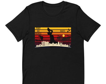 Retro Haiti shirt, Port-au-Prince Skyline, Haiti Capital, Neg Mawon Statue, Haitian Map Shirt, Tropical Shirt, Short-Sleeve Unisex T-Shirt
