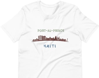 Vintage Haïti shirt, Port-au-Prince Skyline, Haïti Gift Shirt, Haïti Capital Souvenir Shirt, Haïtiaanse Kaart Shirt, Korte-Mouw Unisex T-Shirt