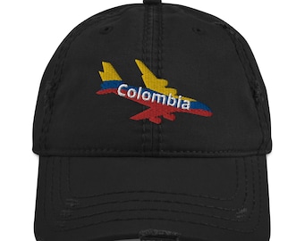 Colombiahatt, hatt i colombiansk flaggfärg, flygplanshatt för colombianskt folk, colombiansk stolthet, presenthatt för colombia, souvenirhatt för colombia, sliten hatt