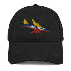 Colombia Hat, Colombian Flag Color Hat, Colombia Airplane Hat, Colombian Pride, Colombia Gift Hat, Colombia Souvenir Hat, Distressed Hat
