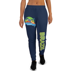 Brazilian Joggers, Brazil Flag Joggers, Brazil Palm Tree Pants, Volleyball Joggers, Brazil Island Vibe Sweatpants, Women&#39;s NAVY BLUE Joggers