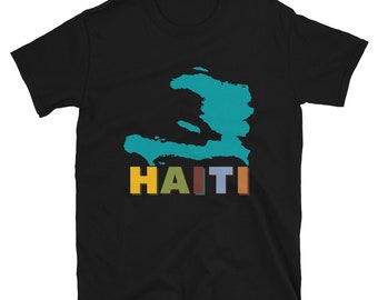 Retro Map of Haiti Shirt, Vintage Haitian Shirt, Haiti Colorful T-shirt, Retro Haiti, Short-Sleeve Unisex T-Shirt
