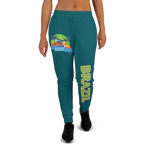 Brazilian Joggers, Brazil Flag Joggers, Brazil Palm Tree Pants, Volleyball Pants, Brazil Island Vibe Sweatpants, Women&#39;s Joggers