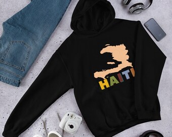 Retro Map of Haiti Hoodie, Vintage Haitian Hoodie, Haiti Colorful Sweatshirt, Retro Haiti,  Unisex Hoodie
