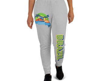 Brazilian Joggers, Brazil Flag Joggers, Brazil Palm Tree Pants, Volleyball Pants, Brazil Island Vibe, Sweatpants, Women's GRAY Joggers