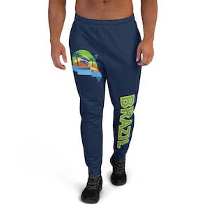 Brazilian Joggers, Brazil Flag Joggers, Brazil Palm Trees Pants, Brazil Ribbon In The Sky, Brazil Island Vibe Sweatpants, Men&#39;s BLUE Joggers