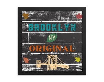 Plakat w ramce Brooklyn New York, Oryginalny znak Brooklyn NY, Prezent z Brooklynu w stylu vintage, Dekoracja z okazji Brooklyn Pride, Pamiątkowy wystrój domu z Brooklynu
