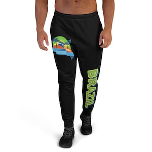 Brazilian Joggers, Brazil Flag Joggers, Brazil Palm Tree Pants, Brazil Ribbon Pants, Brazil Island Vibe Sweatpants, Men&#39;s BLACK Joggers