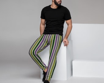 Retro Joggers, 90's Vibe Jogger Pants, Earth Tone Pants, Stripe Jogger Pants, Multi Color Pants, 90's Hip Hop Joggers, Men's Joggers