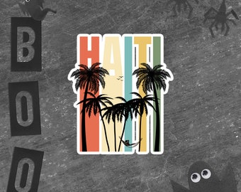 Retro Haiti Sticker, Colorful Haiti Sticky, Tropical Haiti Sticker, Haiti Gift Sticker, Haiti Palm Trees Sticker, Bubble-free stickers