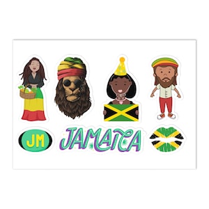 Pacote de adesivos da Jamaica, adesivos do orgulho jamaicano, adesivos de vinil da Jamaica, adesivos da ilha do Caribe, adesivo da cultura das Índias Ocidentais, folha de adesivos
