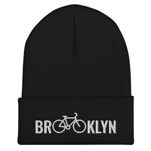 Brooklyn Cycling Beanie, Brooklyn Bicycle Beanie Hat, Brooklyn New York Skully Hat, Cycling Culture Hat, Brooklyn Gift Hat, BK Cuffed Beanie