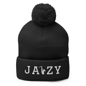 Jazz Beanie Hat, Feeling Jazzy Hat, Jazz Lover Winter Hat, Musician Gift Hat, Jazz Band Hat, Saxophone Hat, Warm Elegant hat, Pom-Pom Beanie
