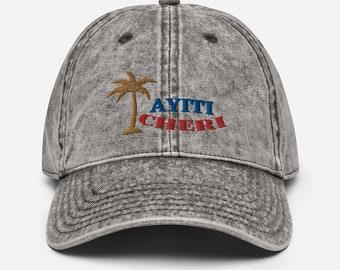 Haiti Hat, Ayiti Cheri Hat, Haitian Flag Color Hat, Palm Tree Hat, I Love Haiti Hat, Haiti Gift/Souvenir Hat, Vintage Cotton Twill Cap