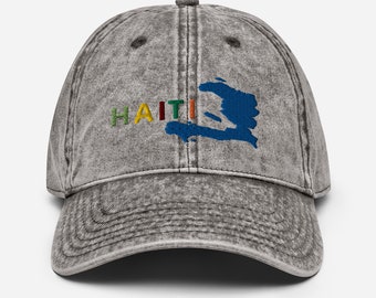 Haiti Map Hat, Retro Haiti Hat, Haiti Outline Hat, Colorful Haiti Hat, Haiti gift Hat, Haiti Souvenir Hat, Vintage Cotton Twill Cap