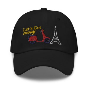 Paris Hat, Eiffel Tower Hat, Paris France Hat,  France/Europe Getaway Hat, French Scooter Cap, Travel buddy Hat, Paris Gift Hat, Dad hat