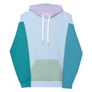 Color Block Hoodie, Multicolor Blue Hoodie, Fresh Gift Hoodie, Vintage Hoodie, 90&#39;s Fashion Hoodie, Pastel Color Hoodie, Retro Unisex Hoodie