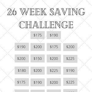Money Saving Challenge Printable, Save 5000 in 26 weeks