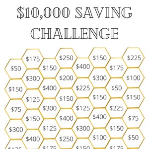Money Savings Challenge Printable, Save 10,000 dollars in 52 weeks