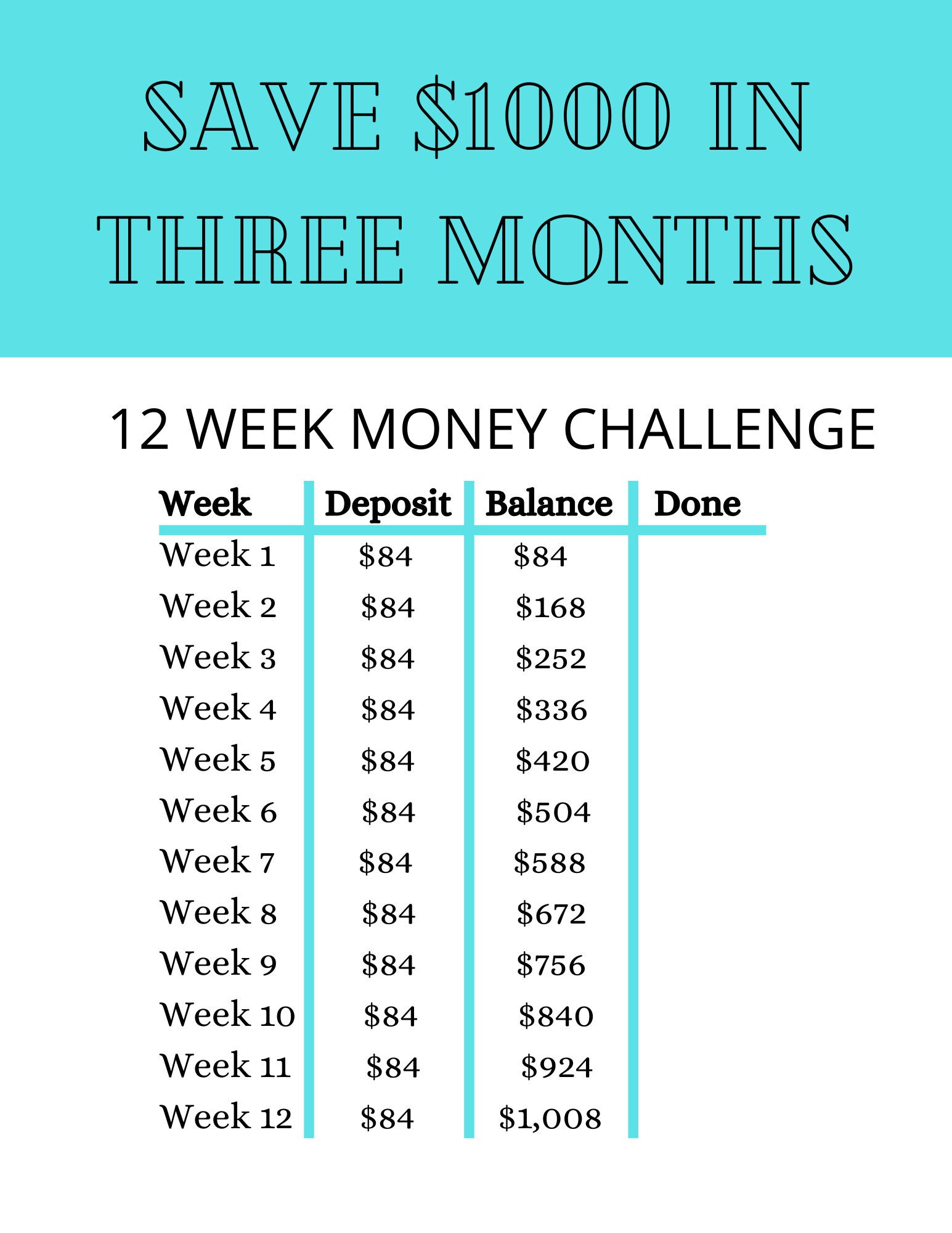 Money Savings Challenge Printable Save 1000 In 3 Months Etsy