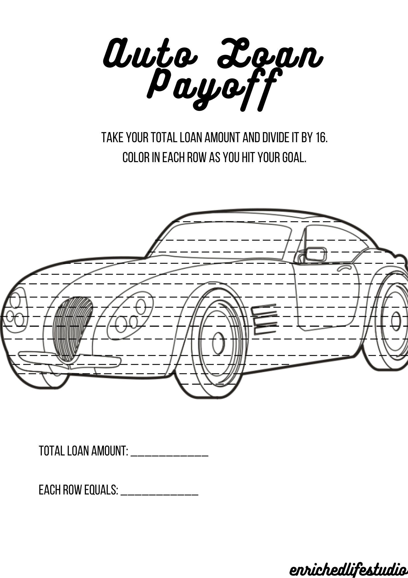 Auto Loan Payoff Tracker Colorable Printable | Etsy