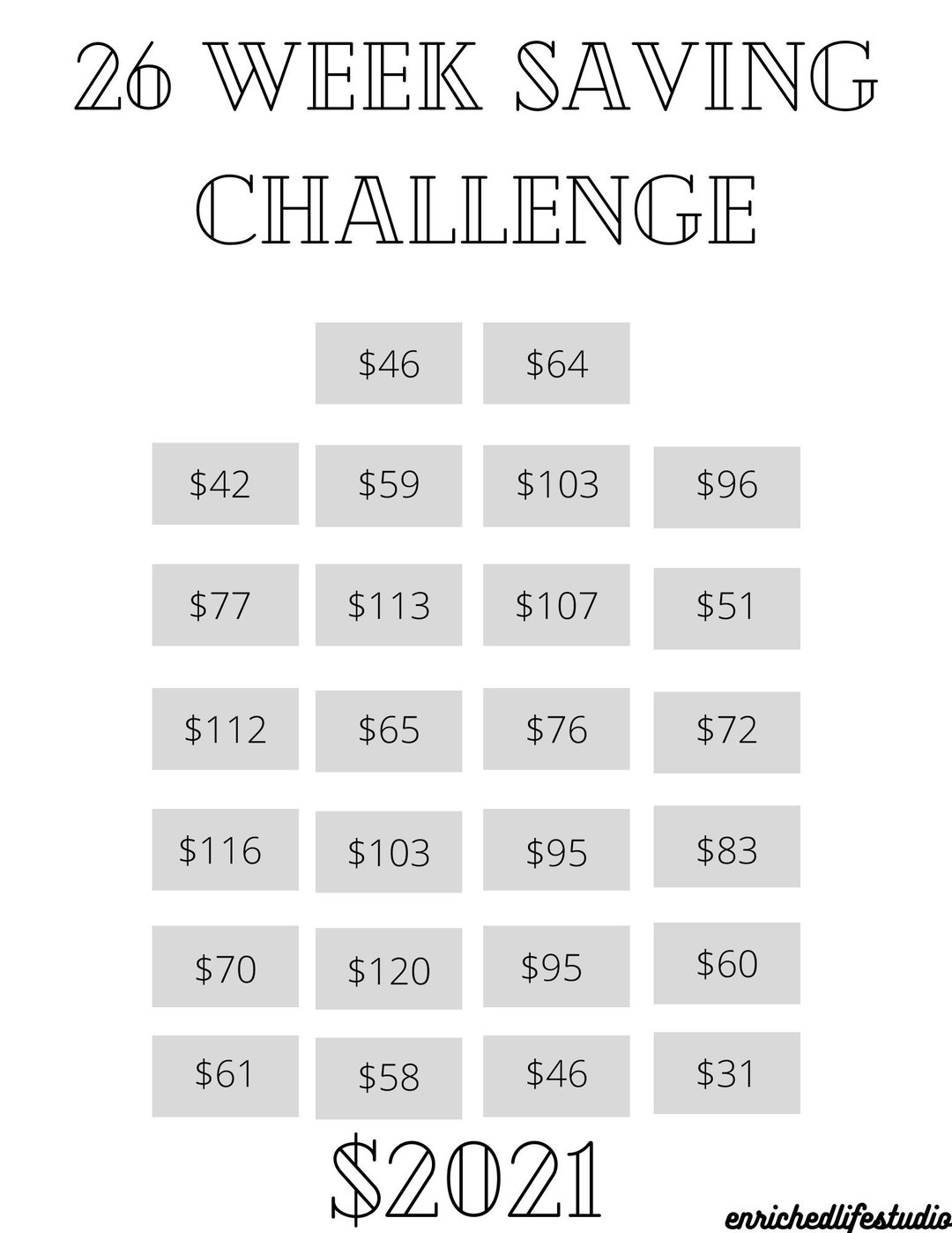 Money Saving Challenge Printable Save 2021 in 26 Weeks Etsy Money Saving Challenge Printable Save 2021 in 26 Weeks Etsy