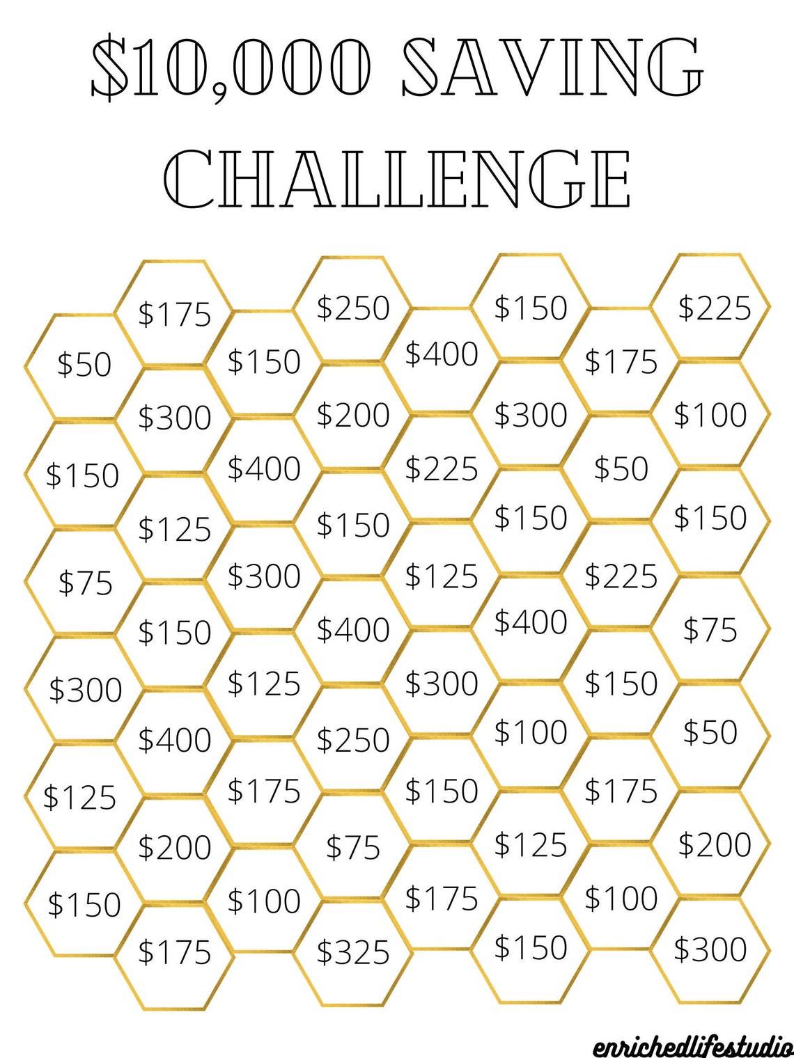Money Savings Challenge Printable Save 10000 Dollars In 52 Etsy