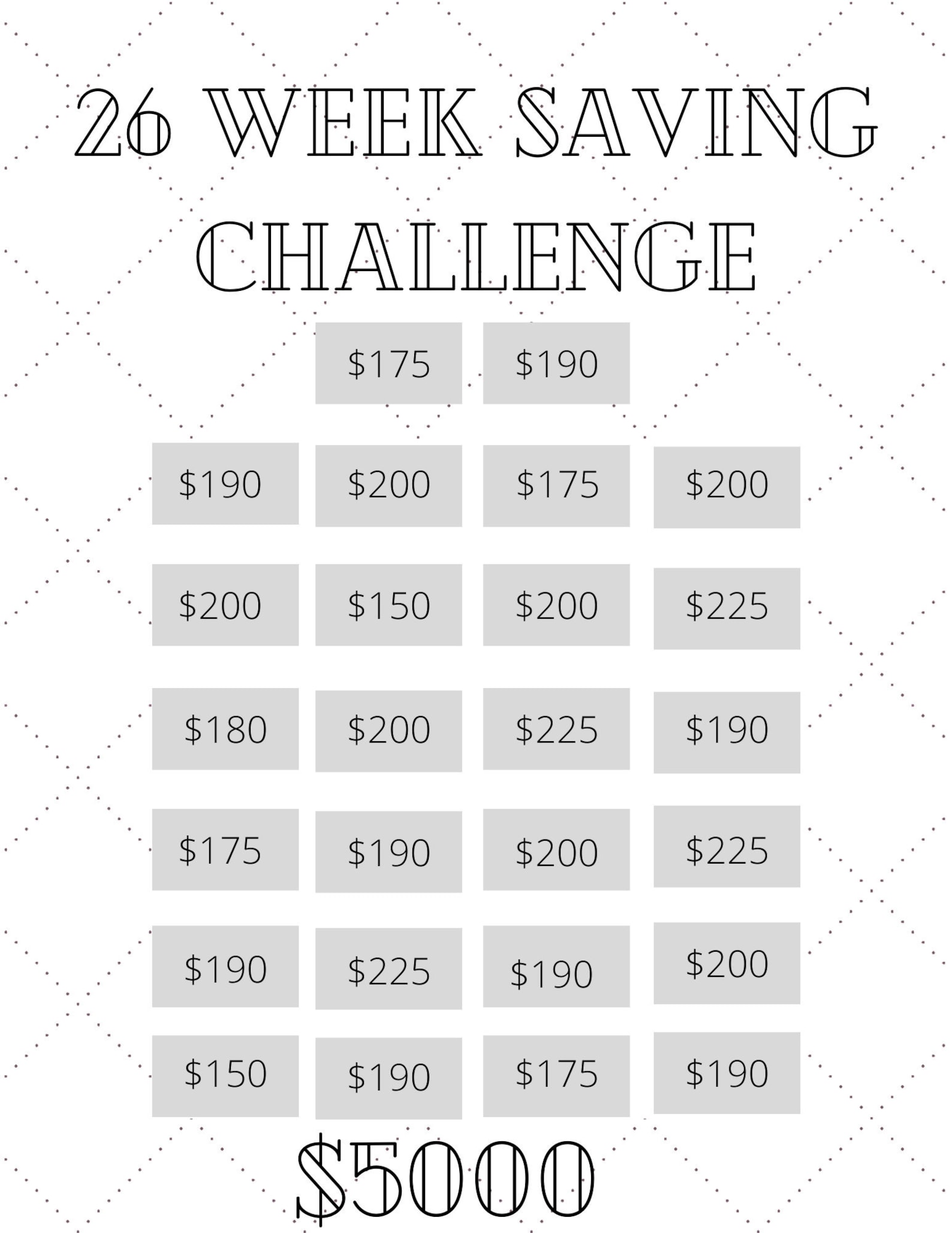 Money Saving Challenge Printable Save 5000 in 26 Weeks Etsy Finland