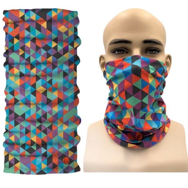 Geometric Neck Gaiter, Face Mask, Neck Scarf, Balaclava, Head Band, Sun Protection, Lightweight Multi-function, Washable, Seamless, Reusable