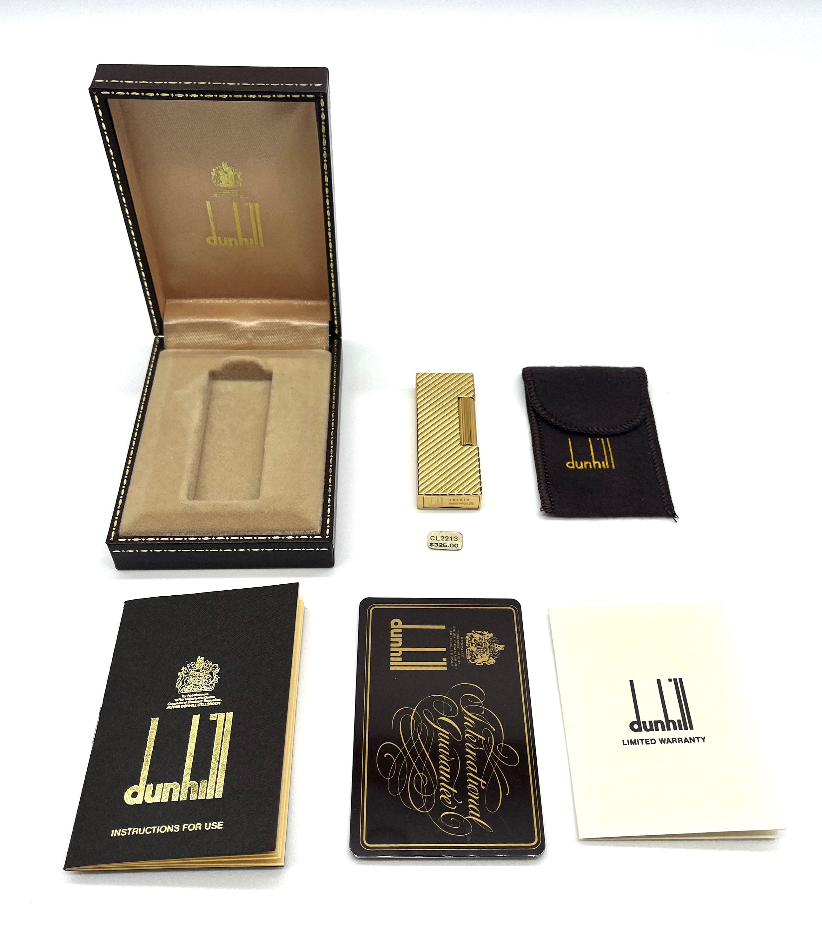 Encendedor vintage de coleccion DUNHILL Rollagas con lineas cruzadas banadas en oro y gemas con caja y papeles originales muy raro Etsy Mexico