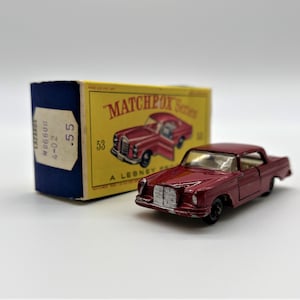 Matchbox Lesney No 53, Mercedes 220 SE, Mint Condition With Original Box, 1963 Collectible Made in England, Matchbox Diecast 1/73