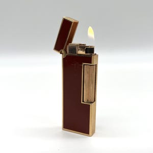 DUNHILL Rollagas Gold Plated Bordeaux Lacquer Gemline Vintage Collectors Lighter