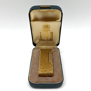 DUNHILL Rollagas Gold Plated Bark Vintage Collectors Lighter with Original Box