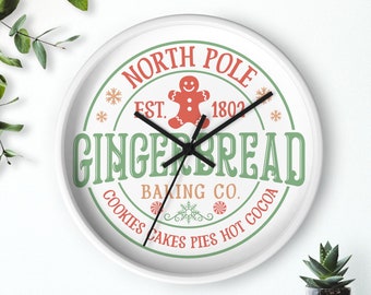 Horloge en pain d'épice, Gingerbread Baking Co, petite horloge murale, décoration de bonhomme en pain d'épice, décoration de Noël en pain d'épice, horloge de Noël