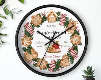 Gingerbread Clock, Gingerbread baking co, Small Wall Clock, Gingerbread Wreath, Gingerbread Decor Christmas, Christmas Clock