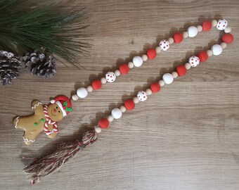 Gingerbread Man Decor Wood Bead Garland, Christmas Farmhouse Garland, Farmhouse Wood Bead Garland, Holiday Garland, Gingerbread Man