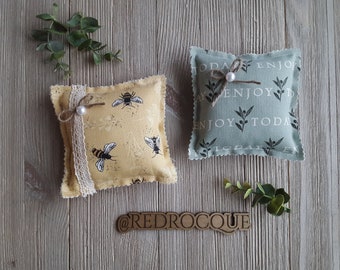 Spring Summer Cotton Canvas Mini Pillows Bee Decor | Mini Pillow for Tier Tray | Farmhouse Tiered Tray Decor