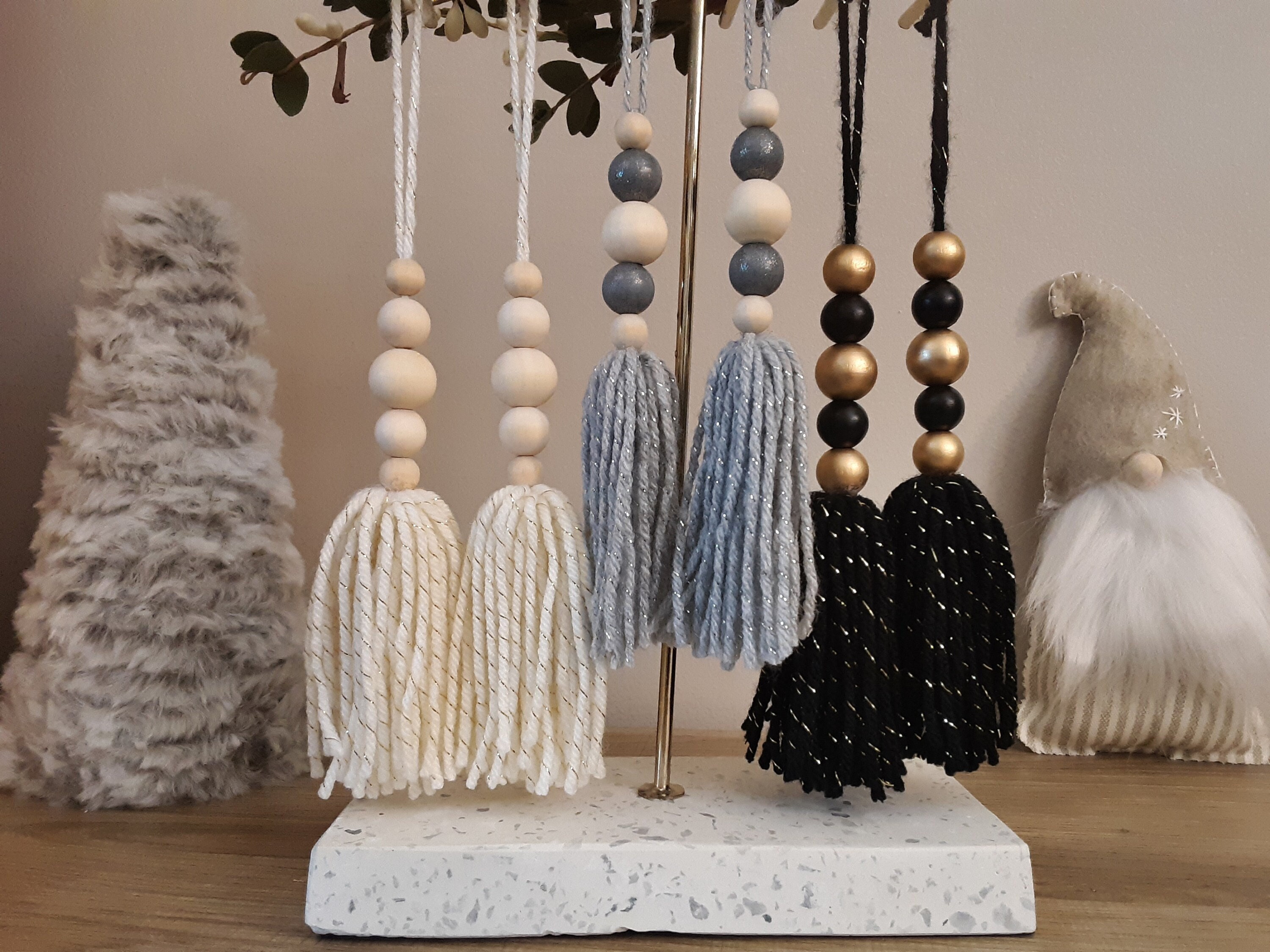 Ornements d'arbre de Noël Perles | Décoration en Bois Naturel d'inspiration Scandinave Ornement Noël