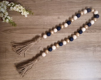 Navy and Gold Garland, Champagne Gold Decor, Navy Gold Decor, Navy Decorations, Garland with Tassels, Wood Beads, Wood Bead